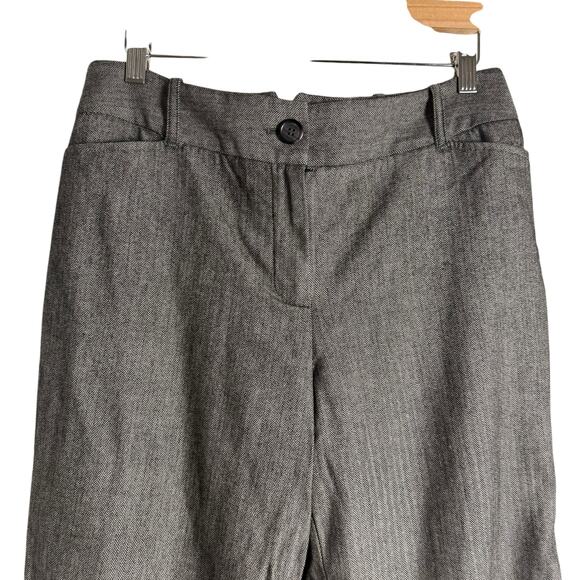 Ann Taylor LOFT Black White Herringbone Twill Wool Blend Wide Leg Trouser Pant 8 - Picture 2 of 7